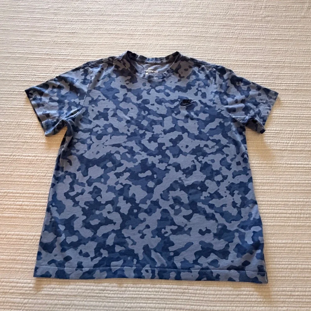 Nike‎ Women's Camo T-Shirt  Blue Camouflage Short Sleeve Cotton Tee Size L